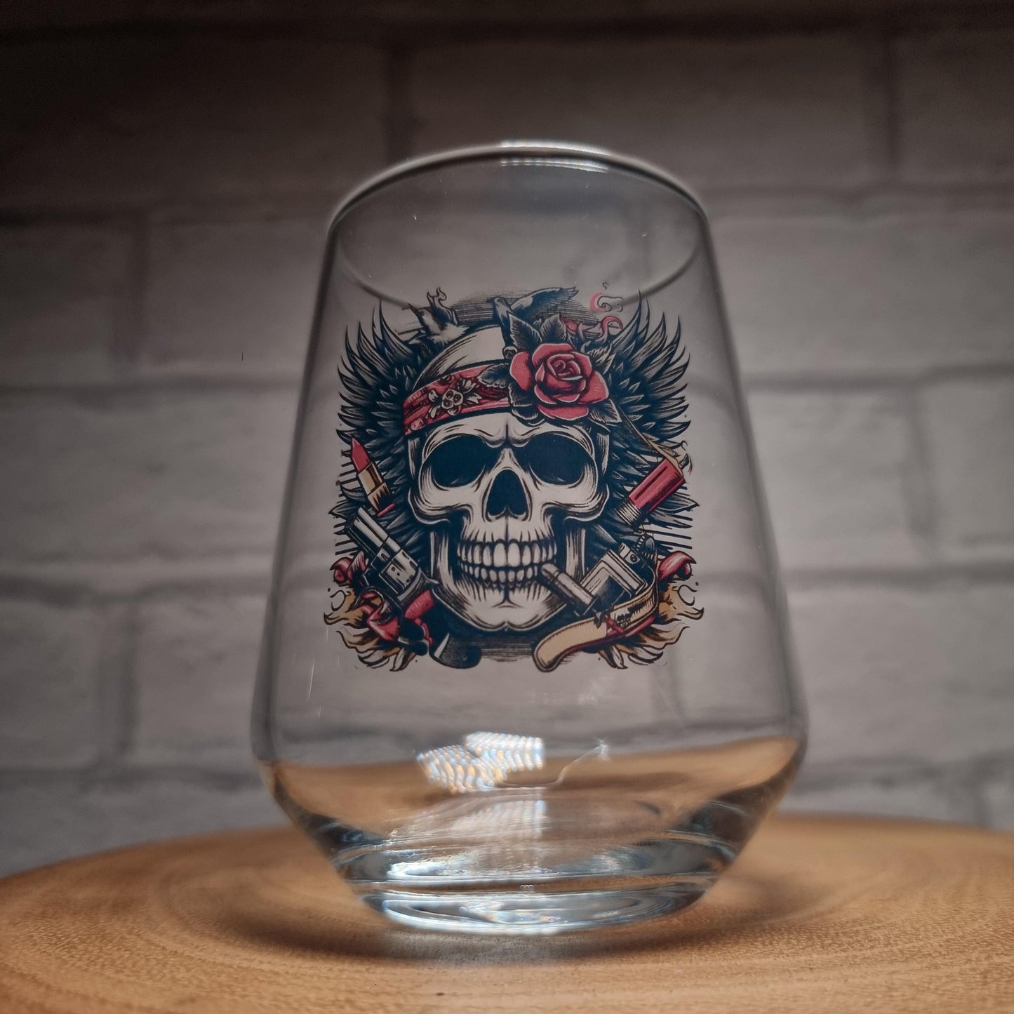 Custom / Personalised Allegra Beer Glass with Trendy Skull Design