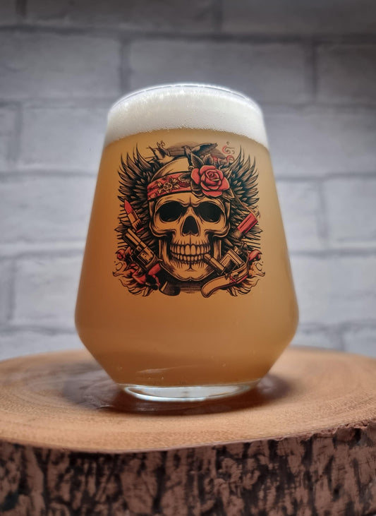 Custom / Personalised Allegra Beer Glass with Trendy Skull Design