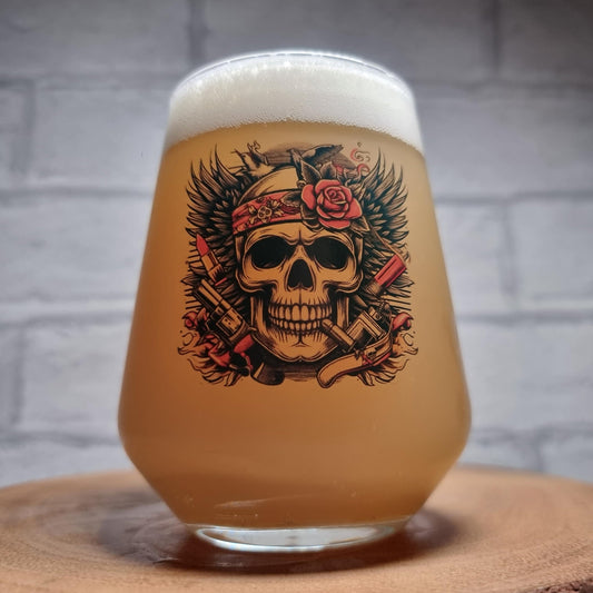 Custom / Personalised Allegra Beer Glass with Trendy Skull Design First Glass Designs