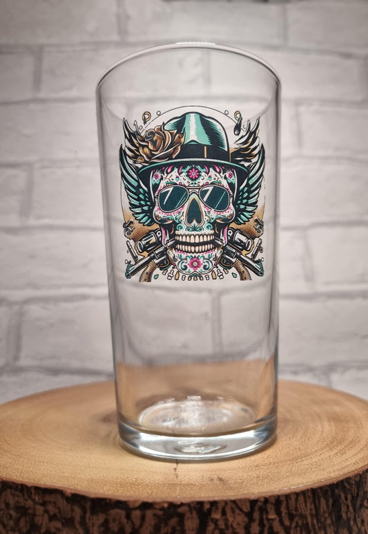 Rustler's Respite: Skull Cowboy Personalised 1 Pint Conical Beer Glass