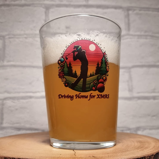 Fairway to Festivity: 'Driving Home for Xmas' Golfing Beer Glass First Glass Designs