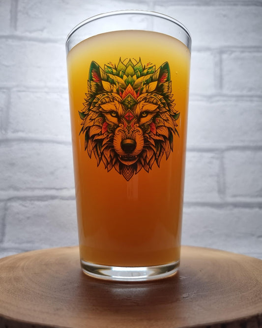 Neo Traditional Wolf Design Beer Glass Gift Idea For Animal Lover