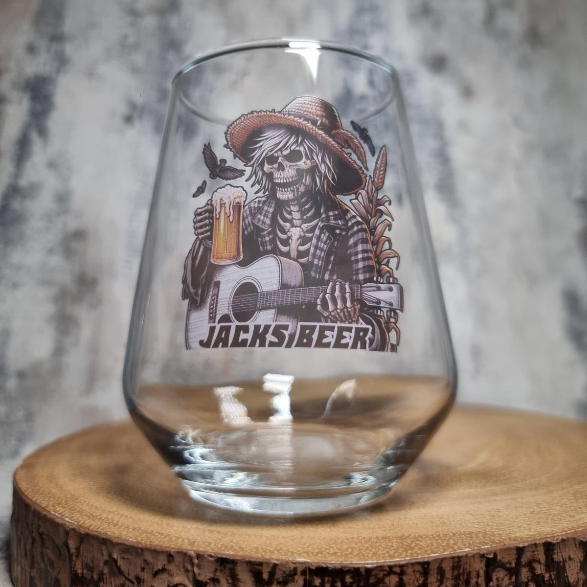 Personalised Halloween Horror Beer Glass – Scarecrow Playing Guitar Custom Engraved Design First Glass Designs