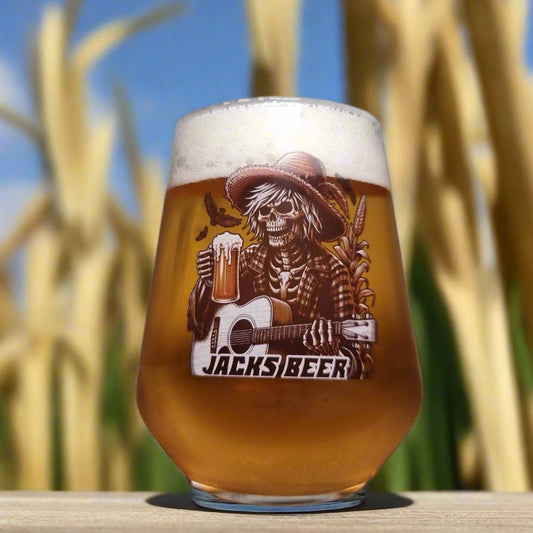 Personalised Halloween Horror Beer Glass – Scarecrow Playing Guitar Custom Engraved Design First Glass Designs
