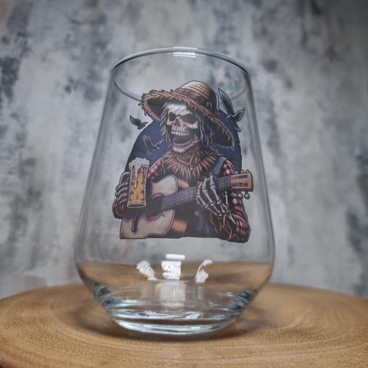 Halloween Horror Beer Glass – Skeleton Scarecrow Playing Guitar Custom Design First Glass Designs