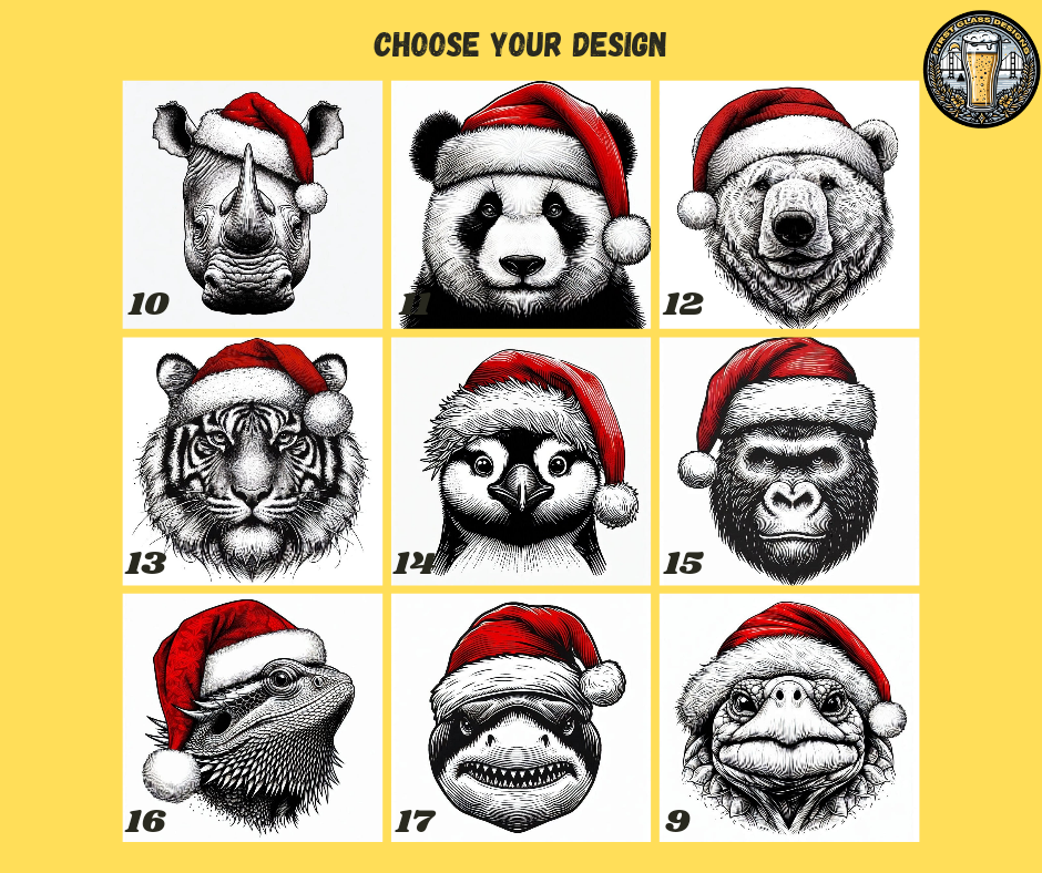 Personalised Christmas - Animal Themed Glass Can - 550ml Reusable Iced Coffee Cup with Lid & Straw - Perfect Secret Santa or Stocking Filler Gift