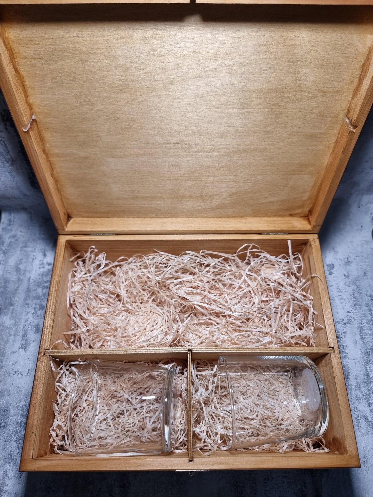 Personalised Wooden Gift Box with 2 Bamboo Coasters & Custom Glassware – Upload Your Own Design