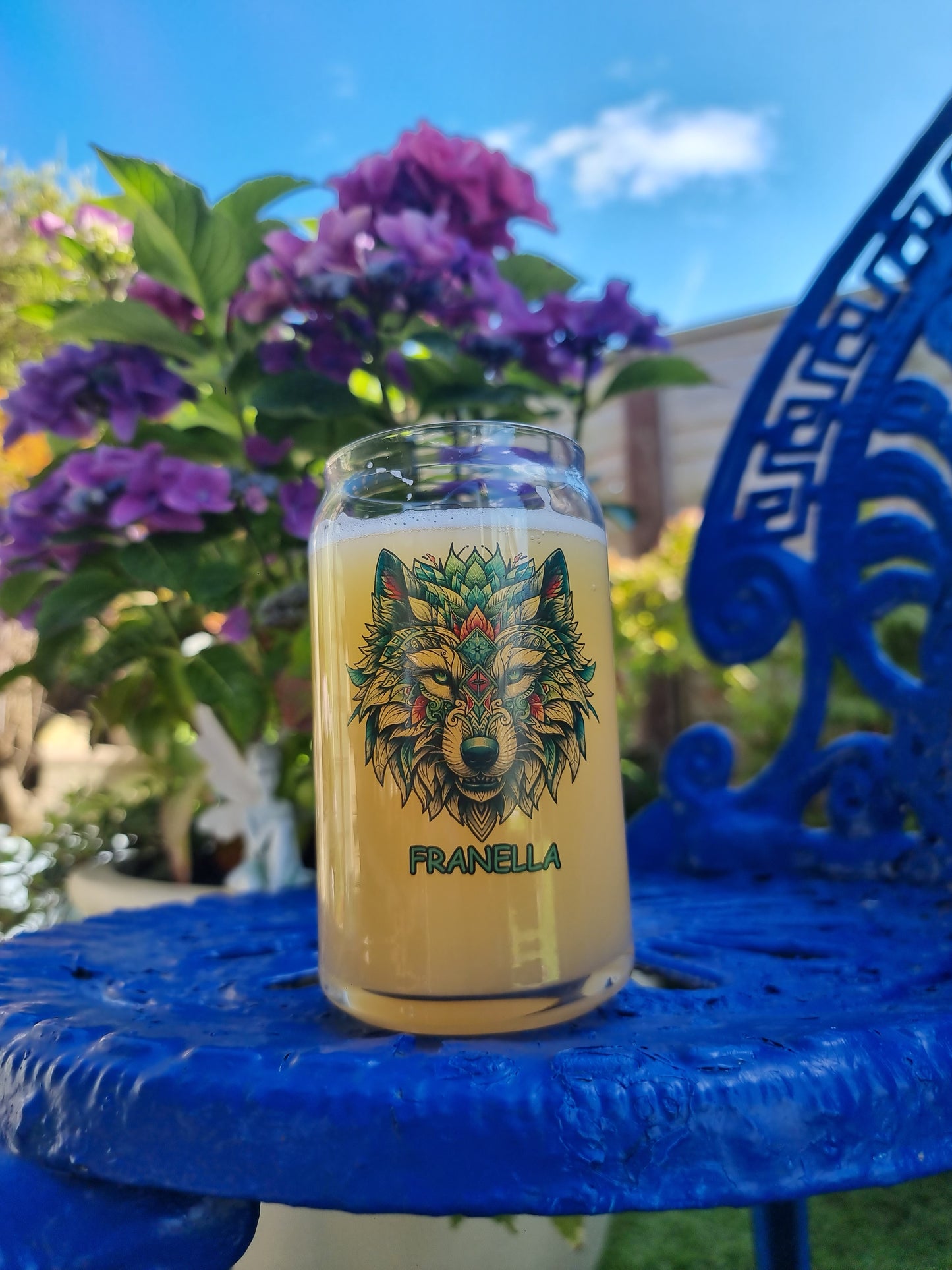 Neo Traditional Wolf Design Beer Glass Gift Idea For Animal Lover