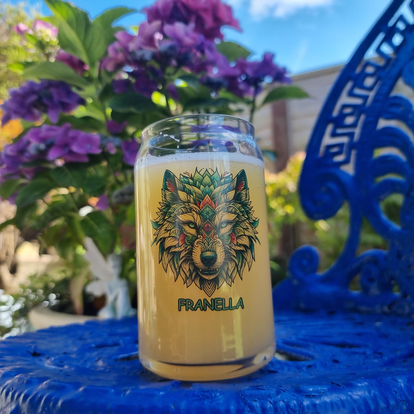 Neo-Traditional Wolf — Personalised Beer Pint Glass | Animal & Gothic Gift