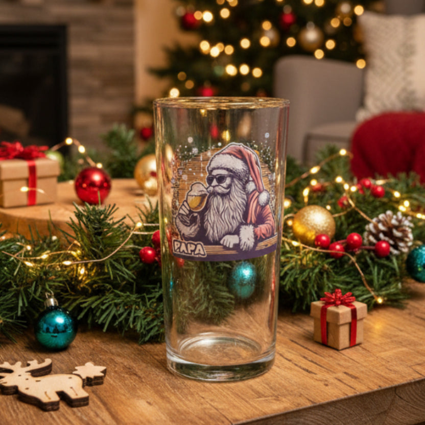 Personalised Hipster Santa Beer Glass - Father Christmas Festive Beer Tankard Glass - Gift Idea for Dad, Brother, Boyfriend