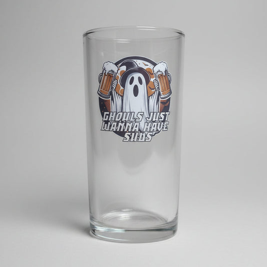 Halloween Ghost Beer Glass – Custom Printed "Ghouls Just Wanna Have Suds" Design First Glass Designs