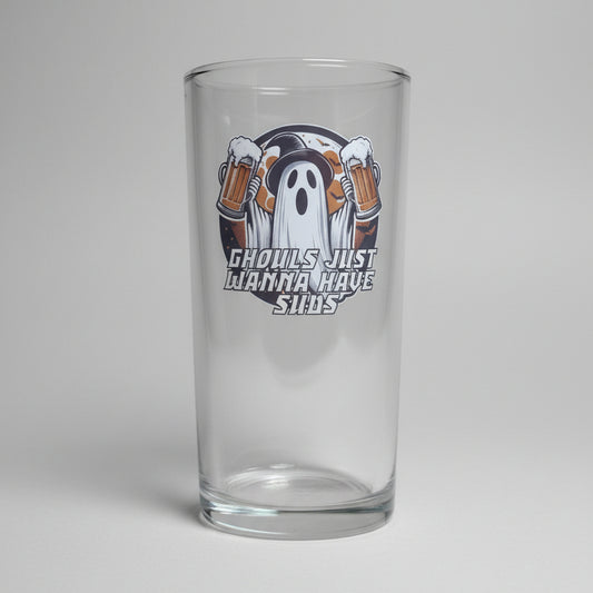 Halloween Ghost Beer Glass – Custom Printed "Ghouls Just Wanna Have Suds" Design