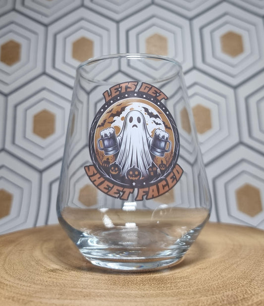 Halloween Personalised Tumbler, Halloween Party Barware, Halloween Beer Pint Glass, Ghost Glass, Autumn Gift Idea, Lets Get Sheet Faced FirstGlassDesigns