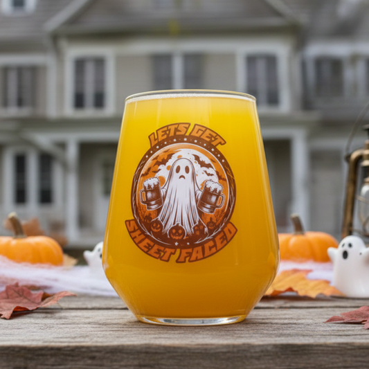 Halloween Personalised Tumbler, Halloween Party Barware, Halloween Beer Pint Glass, Ghost Glass, Autumn Gift Idea, Lets Get Sheet Faced First Glass Designs
