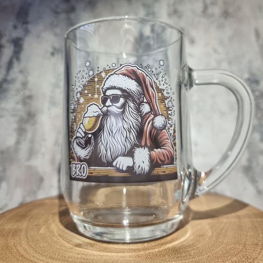 Personalised Hipster Santa Beer Glass - Father Christmas Festive Beer Tankard Glass - Gift Idea for Dad, Brother, Boyfriend First Glass Designs