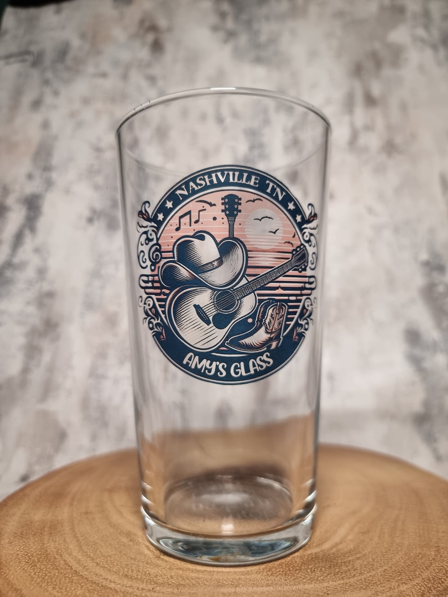 Personalised Country & Western Music Glass – Gift For Country Fans - Ink Printed, Dishwasher Safe | Custom Text & Optional Bamboo Coaster