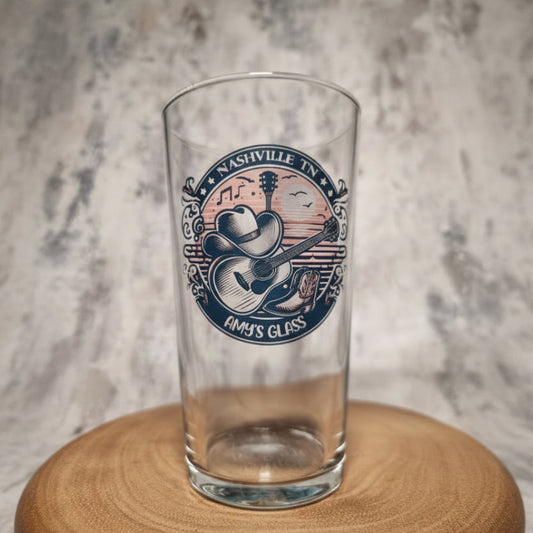 Personalised Country & Western Music Glass – Gift For Country Fans - Ink Printed, Dishwasher Safe | Custom Text & Optional Bamboo Coaster First Glass Designs