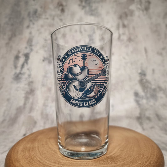 Personalised Country & Western Music Glass – Gift For Country Fans - Ink Printed, Dishwasher Safe | Custom Text & Optional Bamboo Coaster