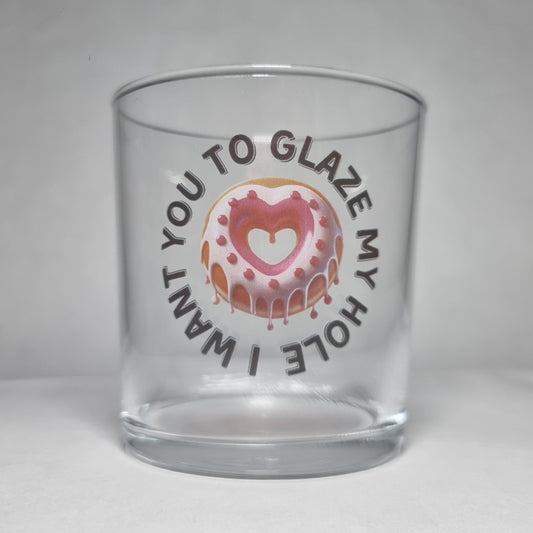 Funny Naughty Couples Beer Glass – ‘I Want You to Glaze My Hole’ with Donut Design First Glass Designs