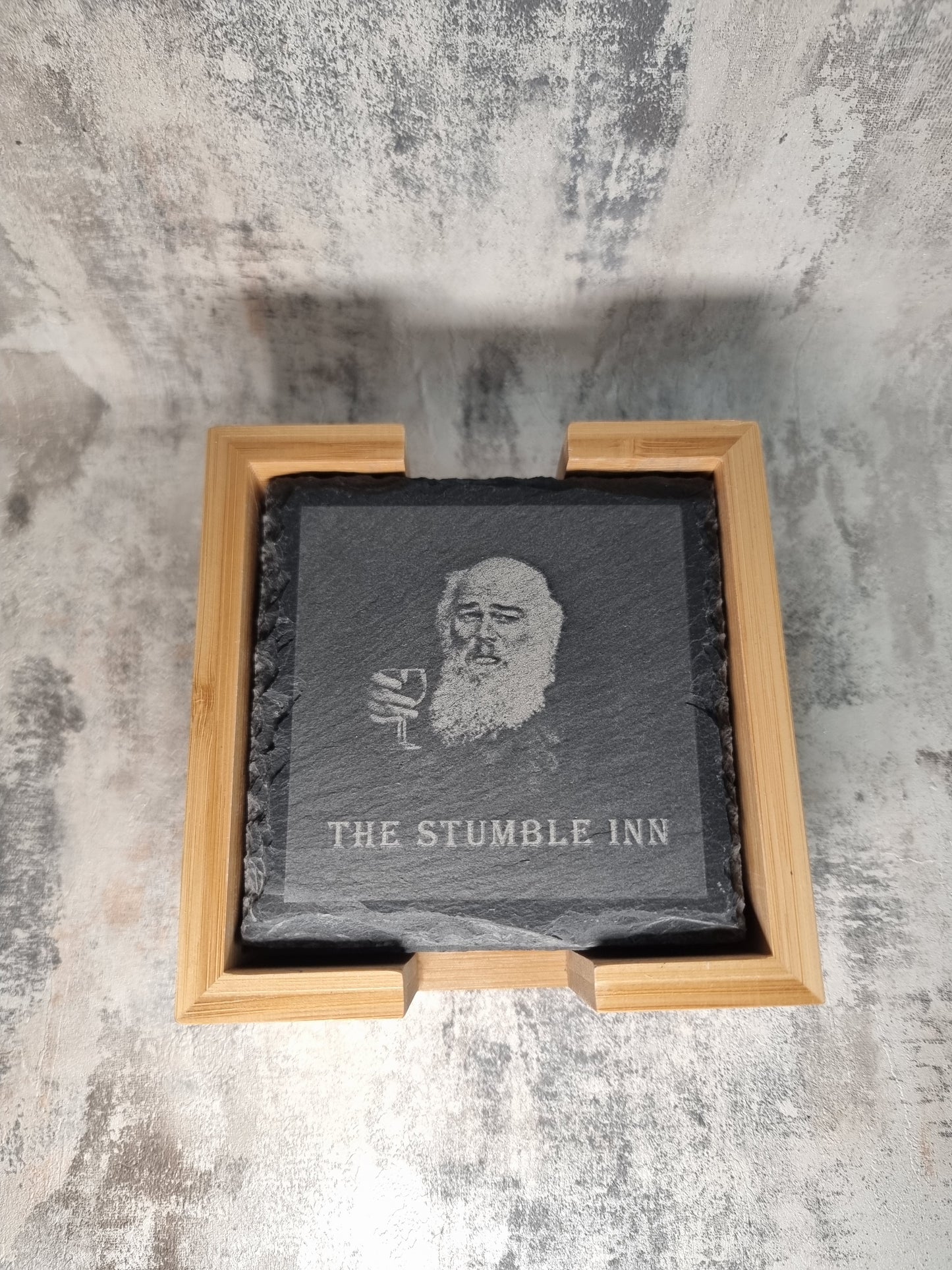 Personalised Upload Your Own Logo Slate Coasters - Pack of Six with Wooden Holder - Custom Coaster - Gift For Him or Her - Home Bar - Housewarming Gift - Birthday, Anniversary Gift