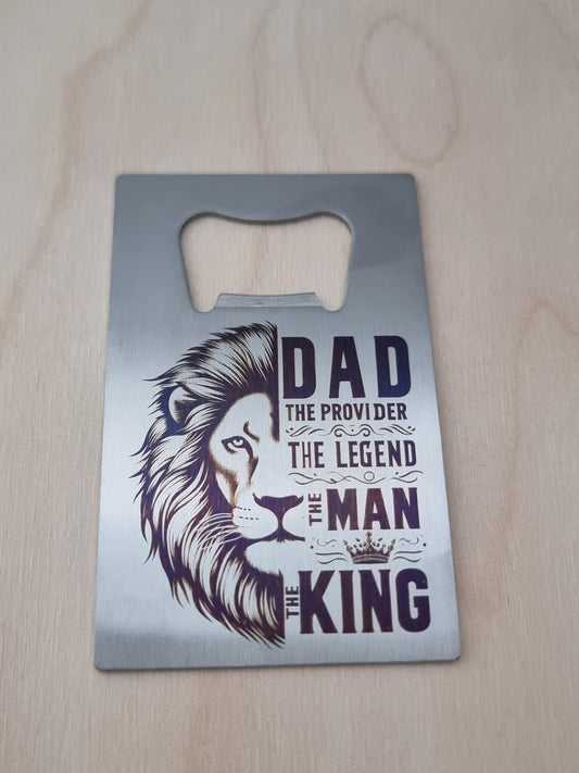 Stainless Steel Bottle Opener with Lion Design – Dad the Provider, the Legend, the Man, the King Gift