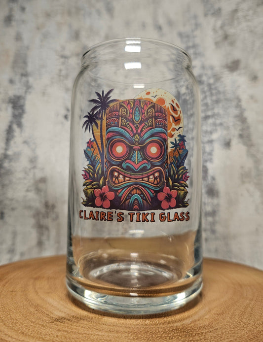 Personalised Tiki Can-Shaped Glass – Custom Ink Printed Cocktail Glass | Tropical Bar Gift First Glass Designs