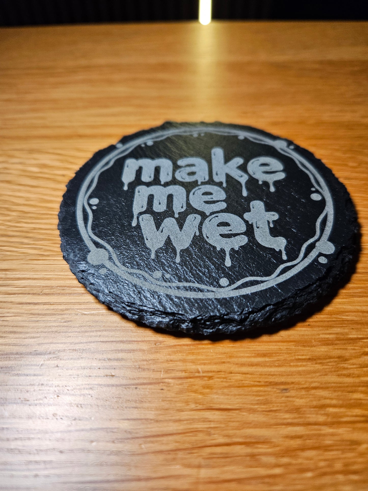Funny Valentine’s Slate Coaster – Make Me Wet Romantic Drink Mat Gift