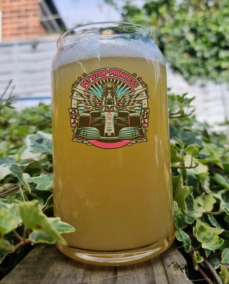 Super Car Racing Pint Beer Glass, Pit Stop Princess, Option To Personalise, Can Glass, Racing, Gift Idea for Her, Girlfriend