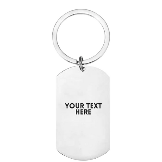 Back of personalised tennis keyring showing laser engraved custom text