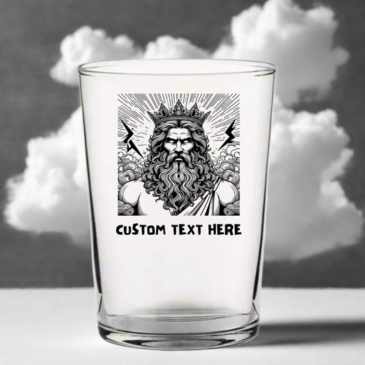 Custom Zeus Pint Glass – Greek Mythology Beer Glass with Lightning Bolt & Crown Design