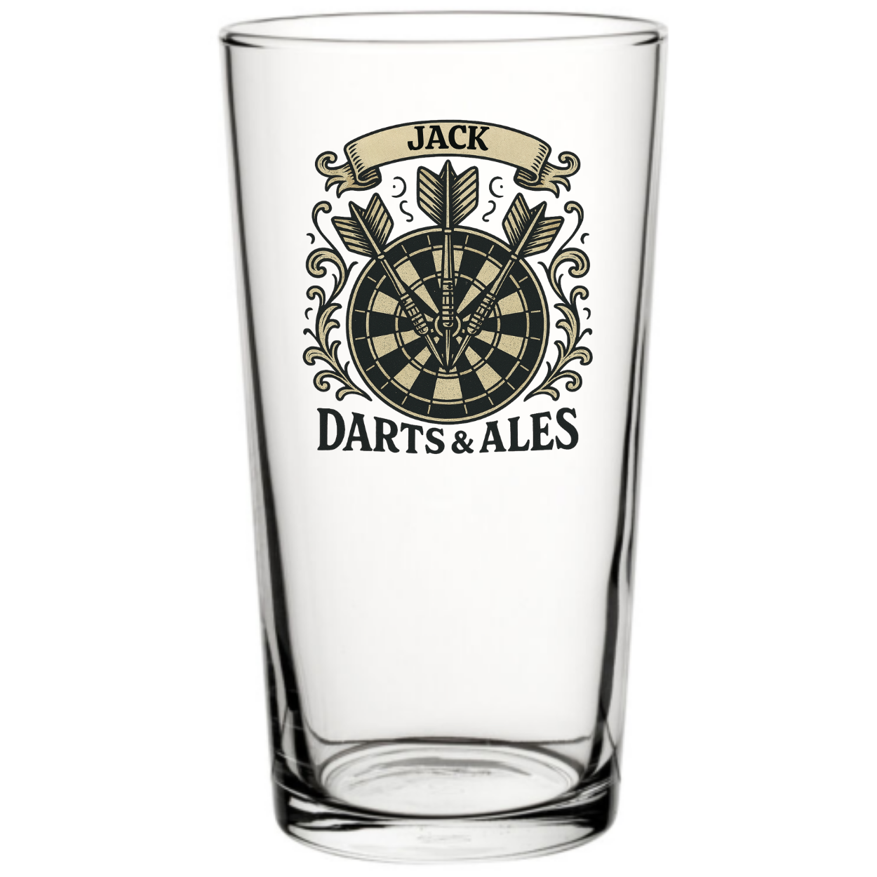 Personalised Darts Beer Glass – Custom Engraved Dartboard Pint Glass Gift