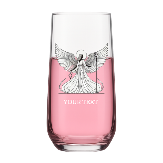 Personalised Egyptian goddess glass with winged mythology design and custom text