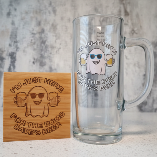 Halloween Party Ghostly Beer Spectar Glass: 'I'm Just Here for the Boos First Glass Designs