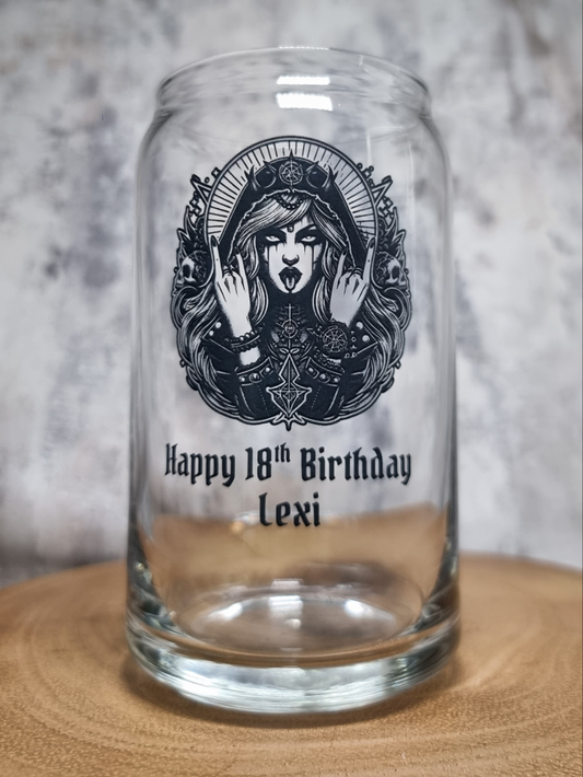 Mystic Gothic Girl Glass, Personalised Birthday Gift Idea For Goths,  Whiskey, Cider, Beer Glass