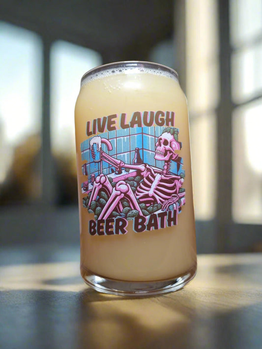 LIVE LAUGH LOVE ❌ Live Laugh Beer Bath Skeleton Beer Glass – Funny Gothic Bath Lover Gift