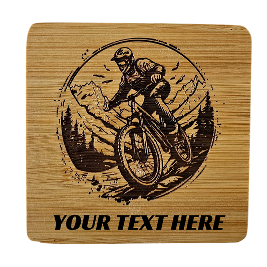 Personalised Mountain Bike MTB Coaster - Custom Engraved Wood / Slate Coaster Gift First Glass Designs