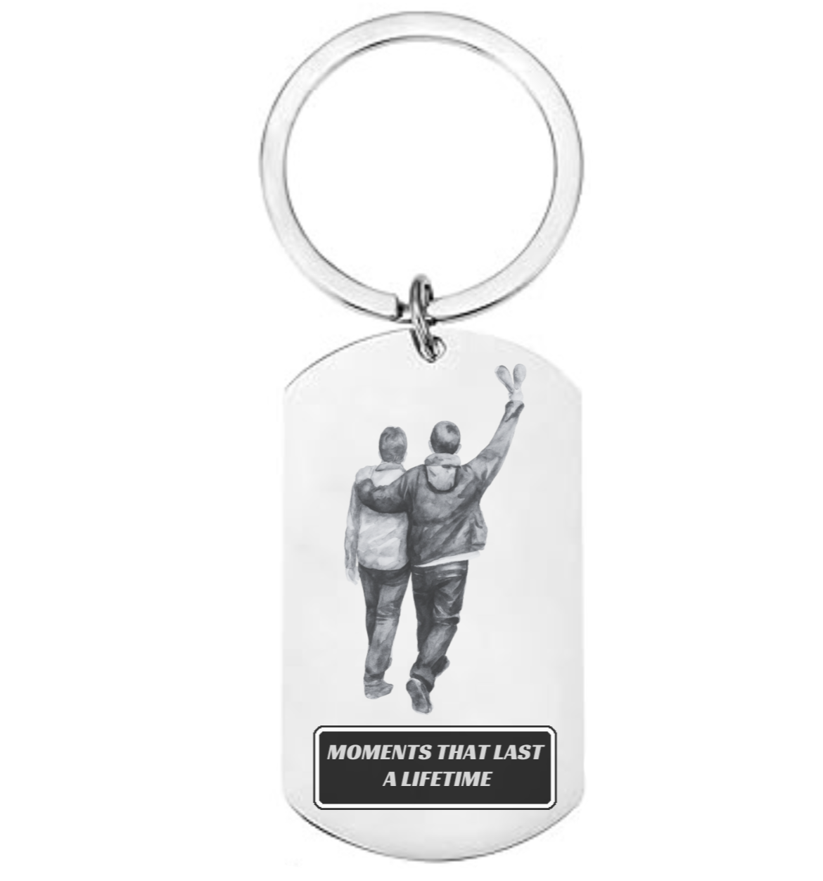 Personalised stainless steel Oasis keyring with concert opening night design, engraved fan gift with optional custom message on the back.