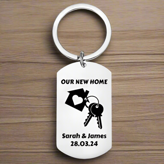 Personalised Engraved New Home Keyring – Custom Housewarming Gift with Name and Date First Glass Designs