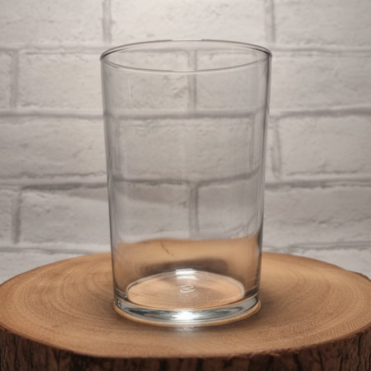 Personalised 51cl Tubo tumbler glass with custom printed design — large rocks glass shape with thick base, shown in use
