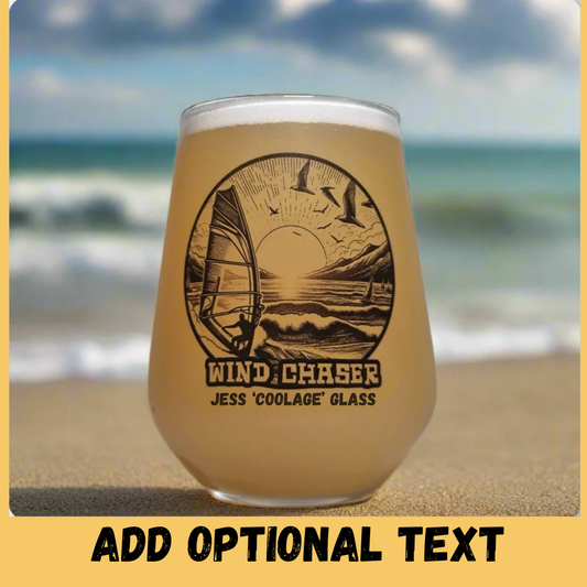 Custom Windsurfing-Themed Glass – Personalised Ink-Printed Design with Name First Glass Designs