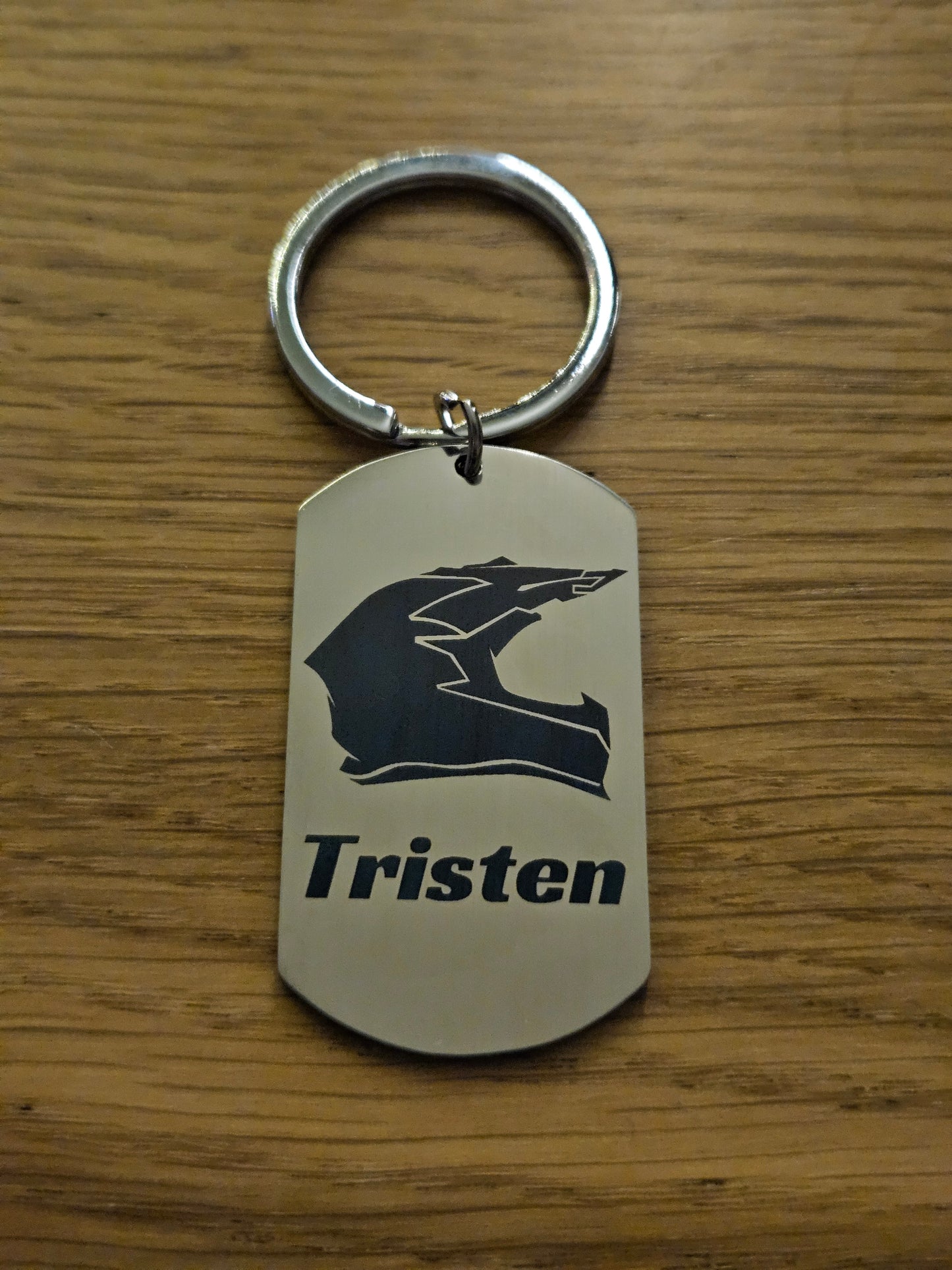 Personalised Stainless Steel MX Helmet Keyring