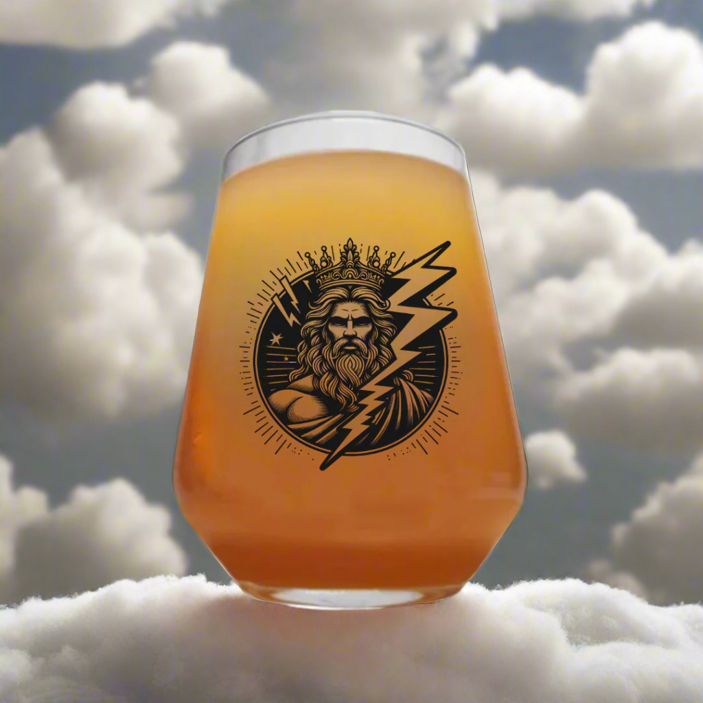 Personalised Zeus Beer Glass with Lightning Bolt and Crown – Greek Mythology Pint Glass Gift