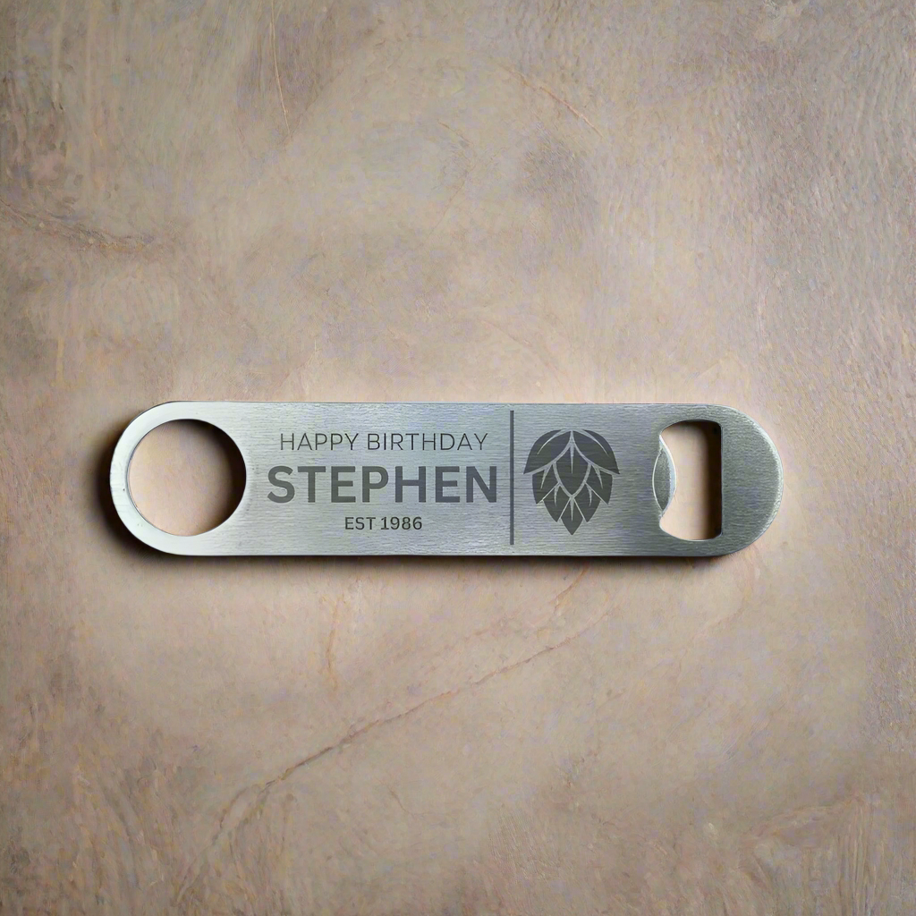 Personalised birthday bar blade, beer hop bottle opener, kitchen untensil, 18th 21st 30th 40th 50th 60th small birthday gift