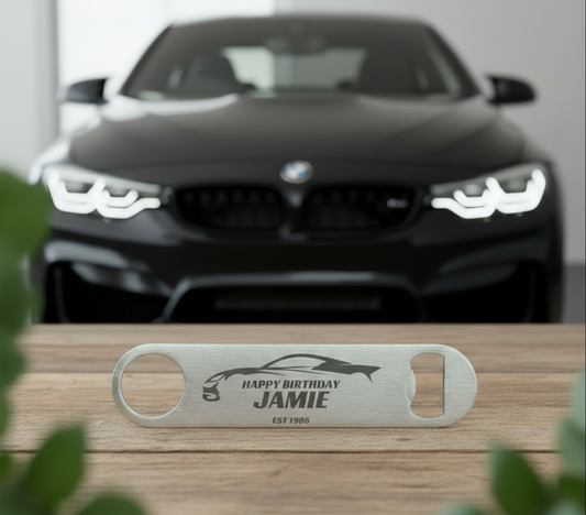Personalised Car Enthusiast Racing Bar Blade, Custom Engraved Bottle Opener, 18th, 21st, 30th, 40th, 50th Birthday Gift Kitchen Utensils First Glass Designs