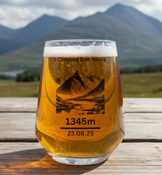 Personalised ‘I Climbed Ben Nevis’ Glass – Add Name & Date First Glass Designs