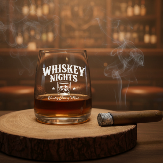 Personalised whiskey tumbler with country western style print