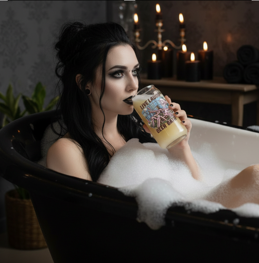 Live Laugh Beer Bath Skeleton Beer Glass – Funny Gothic Bath Lover Gift First Glass Designs