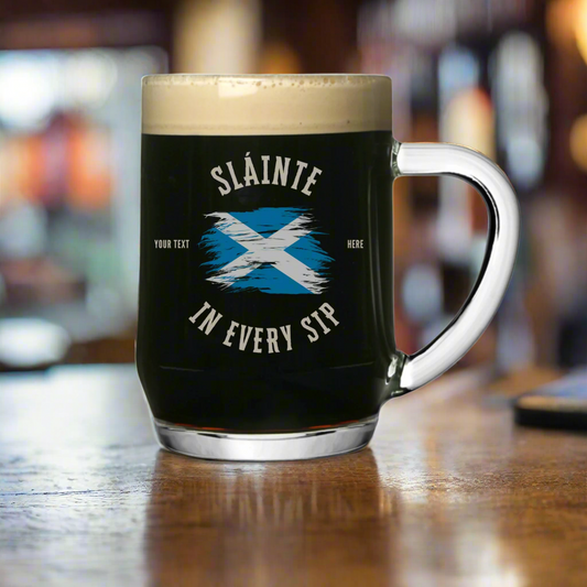 Personalised Sláinte pint tankard with custom text – Celtic stout gift