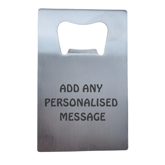 Stainless steel credit card bottle opener with camper van dub-style design