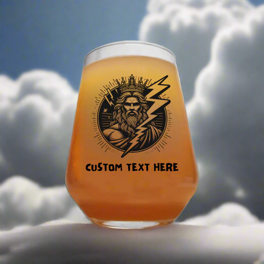 Personalised Zeus Beer Glass with Lightning Bolt and Crown – Greek Mythology Pint Glass Gift